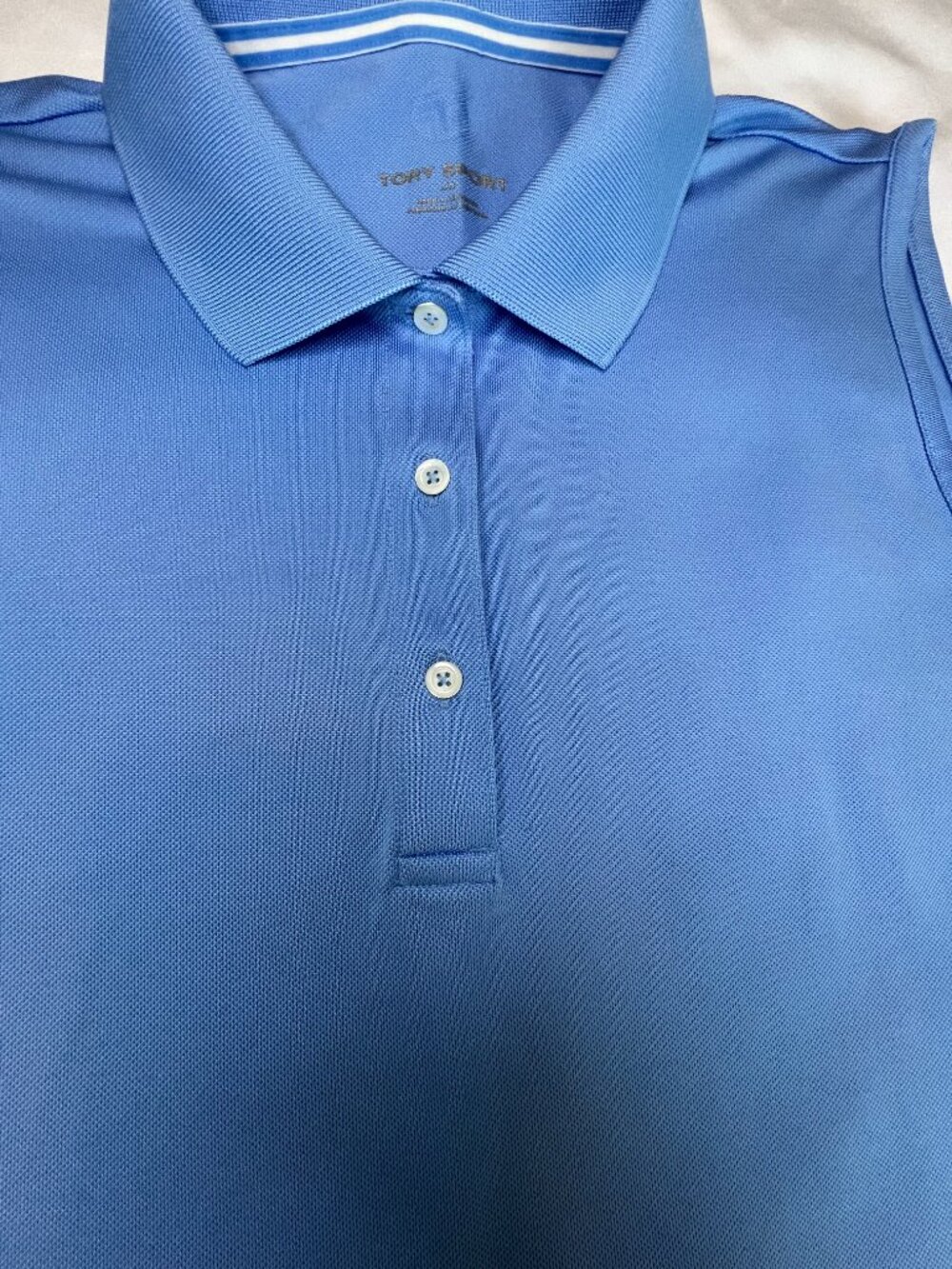Tory Sport Blue Performance Sleeveless Collared Polo Size Large Nautical Preppy - Picture 5 of 15